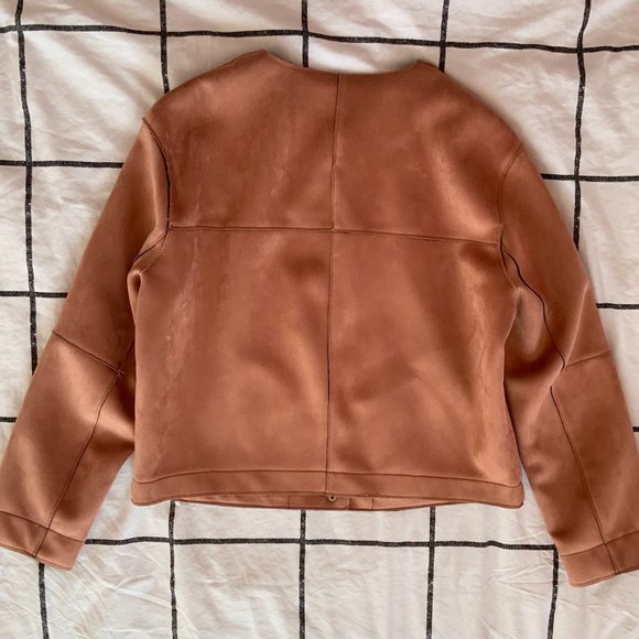 Zara Faux Suede Pink Collarless Jacket/Coat - Picture 3 of 6